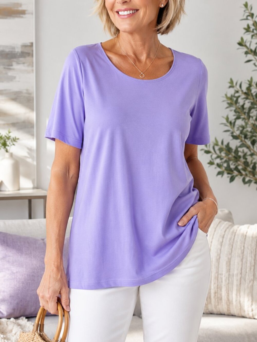 Karen Scott Cotton Scoop-Neck Short Sleeve Top Purple Bliss 0X NWT Plus Size